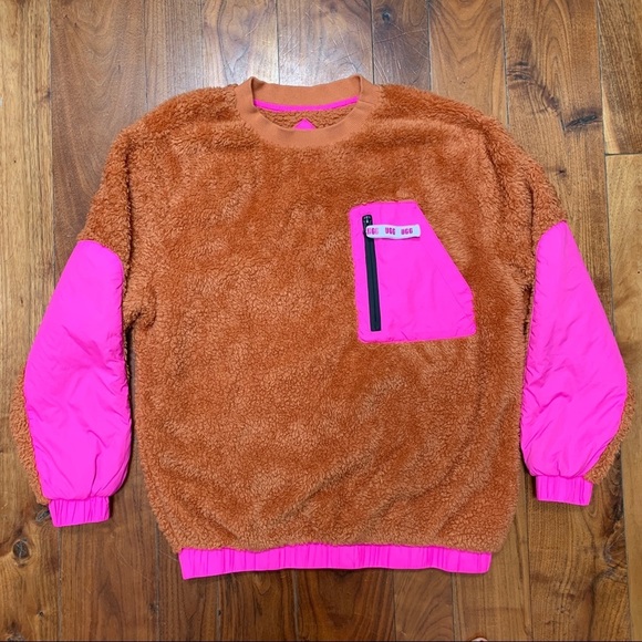 UGG Niko Sherpa / Fleece Crewneck Pullover Sweater Orange / Pink size XS - Picture 4 of 10